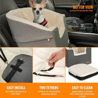 K&H Dog Car Seat, Bucket Booster for Cats & Dogs, Small, Gray/Cream - Image 4