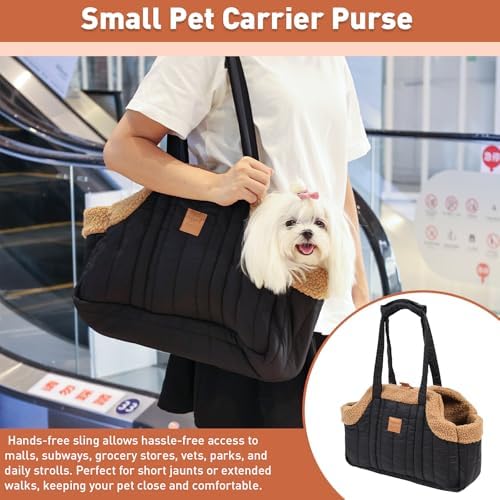 ETIAL Small Dog Carrier Purse, Winter Fleece Warm Dog Tote Bag Carrier with Secure Harness Clip for Puppy Kitten, Waterproof Pet Travel Handbag for Shopping, Hiking and Walking (Pink) - Image 6