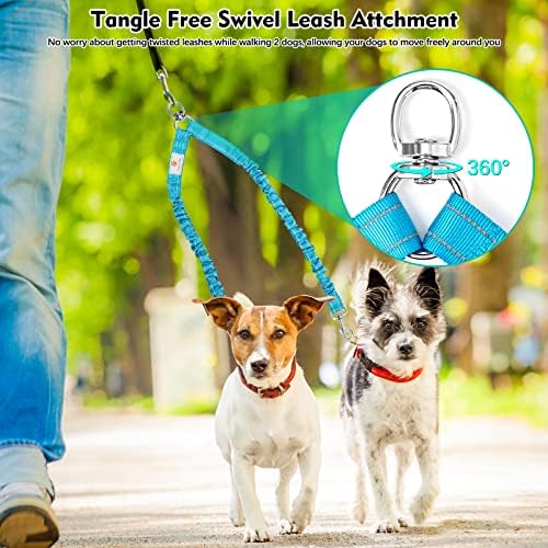 Tangle Free BungeeX2 Double Dog Leash Coupler, 360° Swivel No Tangle Dual Dog Walking & Training Leash|0-30lbs|, Comfortable Shock Absorbing Reflective Lead by Walk 2 Dogs with Ease - Image 3