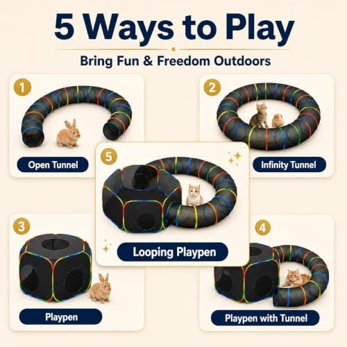 Portable Cat Enclosure - 2-in-1 Outdoor Catio with Tent & Tunnel, Foldable Playpen for Indoor Cats, Includes Storage Bag for Cats & Small Animals Rainbow Color - Image 3