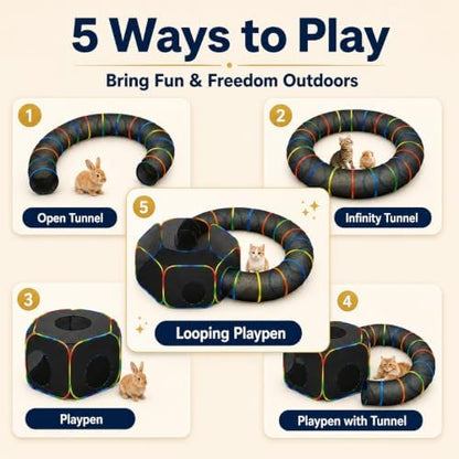 Portable Cat Enclosure - 2-in-1 Outdoor Catio with Tent & Tunnel, Foldable Playpen for Indoor Cats, Includes Storage Bag for Cats & Small Animals Rainbow Color - Image 3