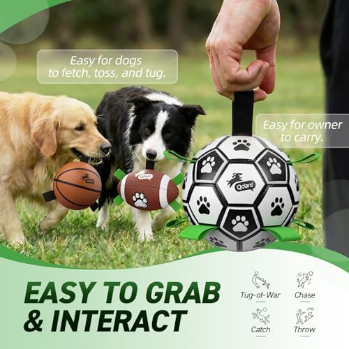 QDAN Dog Soccer Ball Football Basketball Set - 3 PCS Dog Balls with Strap for Tug of War, Soccer Ball Football Toys for Small Medium Large Dogs, Herding Ball for Dogs, Dog Birthday Toy - Image 6