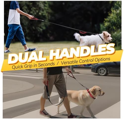 VIVAGLORY Double Handle Dog Leash Twingrip, 5ft x 1in, Black-Carabiner - Image 2