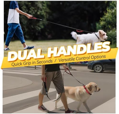 VIVAGLORY Double Handle Dog Leash Twingrip, 5ft x 1in, Black-Carabiner - Image 2