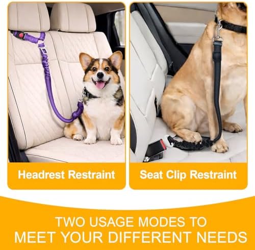 2-Pack Dog Car Seat Belt, 3-in-1 Headrest-Mounted Dog Seatbelt for Car, Adjustable Nylon Pet Safety Leash with Elastic Buffer & Reflective Stitching, Durable Car Harness for Dogs Fits Most Vehicles - Image 5