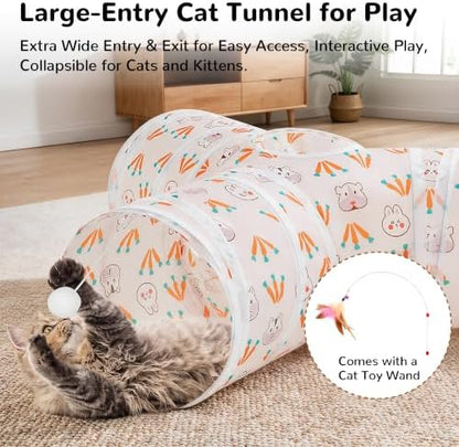 Tempcore Cat Tunnel, 3-Way Collapsible Toy for Indoor Cats, Pink Rabbit - Image 3