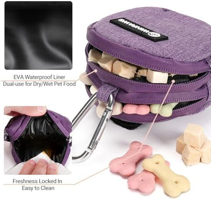 Dog Poop Bag Holder for Leashes- Dog Treat Pouch with Waterproof Zipper,Puppy Training Small Bag with Carabiner & Bungee Toggle,Two Pockets for Dry or Wet Treats-Pet Travel Walking Essentials (Purple) - Image 5