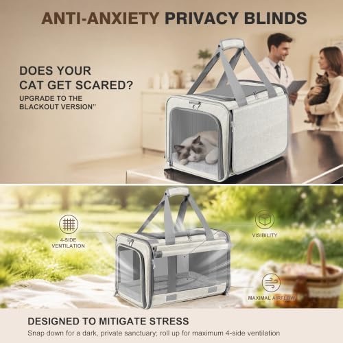 Soft Sided Cat Carrier for Anxious Pets with Privacy Roller Blinds - Image 2