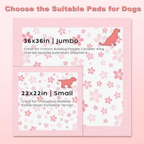 MIZOK Pink Puppy Pads with Adhesive Tabs Disposable Pee Pads 36x36in 30Ct - Image 2