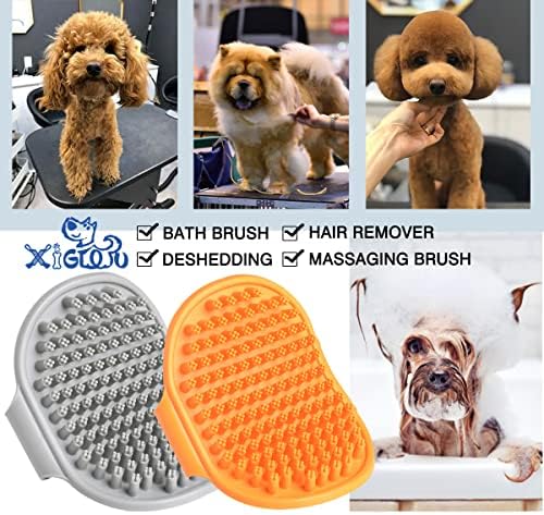 XIGOU Dog Bath Brush, 2 Pcs Short Hair Grooming Brush for Dogs & Cats - Soothing Massage Rubber Bristles Curry Comb with Adjustable Handle - Image 6