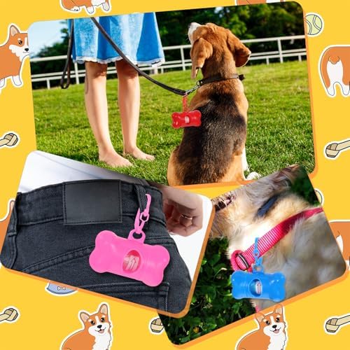63 Pack Bone Shaped Poop Bag Dispenser, Dog Poop Waste Bag Holder Container with Hook, Leakproof Pet Waste Disposal Bags for Outdoor Pet Supplies 7 Colors - Image 5