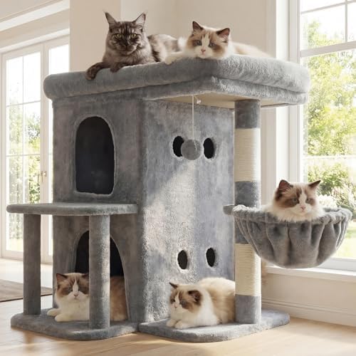 Heybly 26.3" Cat Tree for Large Cats with Big Perch & Dual Condos HCT204SW by HEYBLY