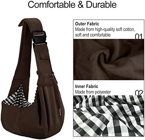 PETLOFT Reversible Dog Cat Sling Carrier, Small Dog Carrier, Adjustable Dog Sling, Hands Free Cross Body Carrier with Collar Hook for Dog/Cat/Bunny up to 11lb (Brown) - Image 3