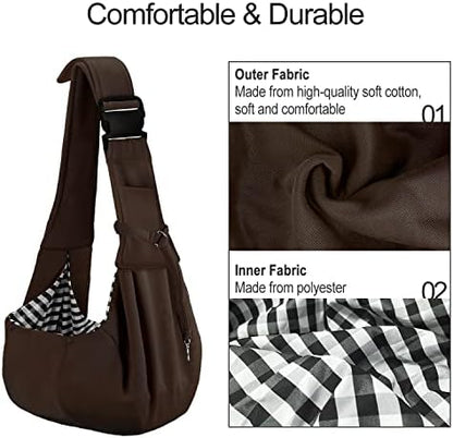 PETLOFT Reversible Dog Cat Sling Carrier, Small Dog Carrier, Adjustable Dog Sling, Hands Free Cross Body Carrier with Collar Hook for Dog/Cat/Bunny up to 11lb (Brown) - Image 3