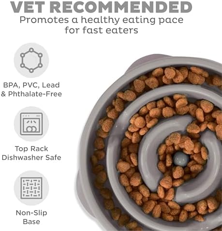 Outward Hound Fun Feeder Slo Bowl Dog Slow Feeder, Drop, Gray, 11.8" - Image 3