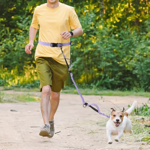 Mile High Life Hands Free Leash, Waist Leash for Dog Running Training and Jogging, Adjustable Belt with Double Padded Handle, Reflective Bungee for Medium Large Dogs (Light Purple, 7FT) - Image 7