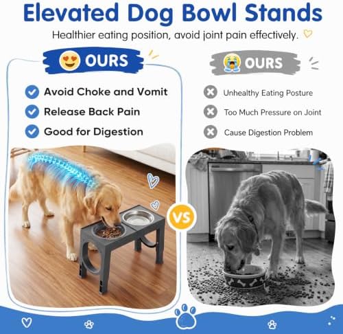 XIAZ Elevated Dog Bowls Large Breed Raised Dogs Bowl Stand Large/Medium Sized Dog Slow Feeder Dogs Bowls Food Water Stands 5 Heights Adjustable 9/11/12/14in Pet Feeder Dish Station - Image 3