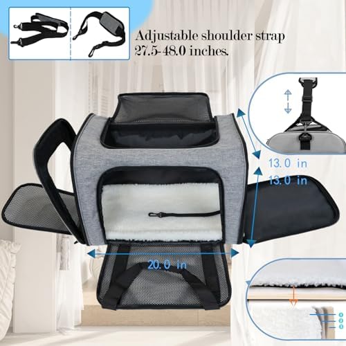 Top tasta Dog Cat Carrier Pet Carriers for Large Cats Small Dogs Carrier Soft Sided Puppy up to 25Lbs Dog Carrier Portable Foldable Dog Cat Travel Carrier (Large-Grey& Black -20 * 13 * 13) - Image 3