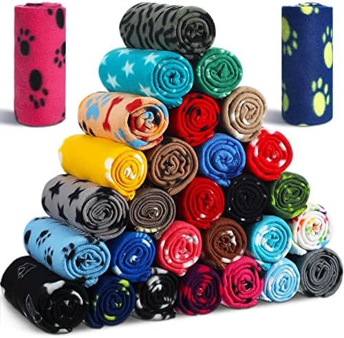 Chumia 28 Pcs Puppy Blanket Bulk Fleece Dog Blanket, 24x28 Inch, 28 Styles by Chumia