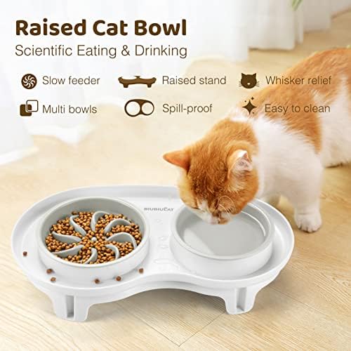 Elevated Cat Slow Feeder Bowl: Anti-Vomiting Bloat Stop Raised Food & Water Bowl for Kitten Healthy Eating - No-Spill/Non-Slip Shallow Puzzle Bowl for Puppy Small Dogs - Image 2