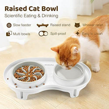 Elevated Cat Slow Feeder Bowl: Anti-Vomiting Bloat Stop Raised Food & Water Bowl for Kitten Healthy Eating - No-Spill/Non-Slip Shallow Puzzle Bowl for Puppy Small Dogs - Image 2