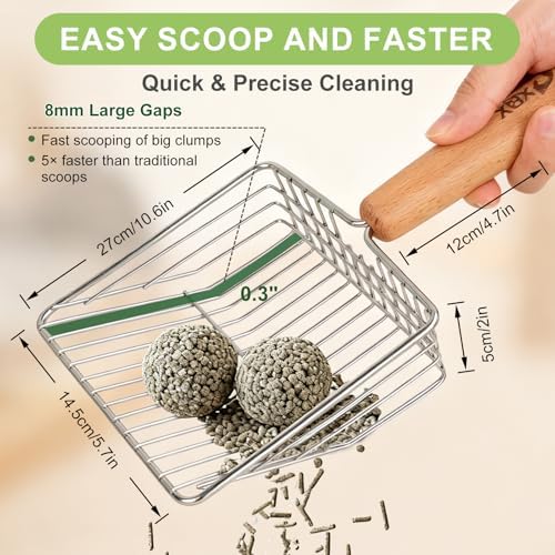 XBX Cat Litter Scoop with Holder, Sturdy Stainless Steel Litter Scooper, Wide Gap Litter Shovel with Beech Wood Handle for Easy Daily Litter Box Cleaning - Image 6