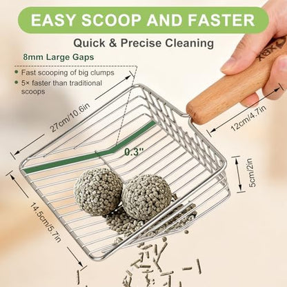XBX Cat Litter Scoop with Holder, Sturdy Stainless Steel Litter Scooper, Wide Gap Litter Shovel with Beech Wood Handle for Easy Daily Litter Box Cleaning - Image 6