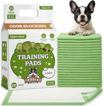 Pogi’s Dog Pads with Sticky Tabs – Large, Super Absorbent, Odor Blocking, 20-Count (24x24in) by PogisPetSupplies