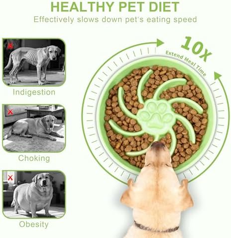 Ceramic Slow Feeder Dog Bowl, 3 Cup Dog Food or 25oz Water, Slow Eating Bowl for Middle Breed, Maze Puzzle Feeder for Fast Eaters, Anti-Choking Stop Bloat, Non-Slip BPA Free (Green) - Image 3