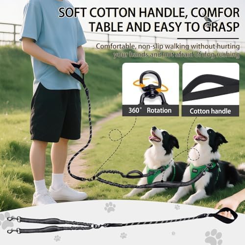 Double Dog Leash, 18~120 Lbs, No Tangle with Padded Handles, 360° Swivel - Image 3