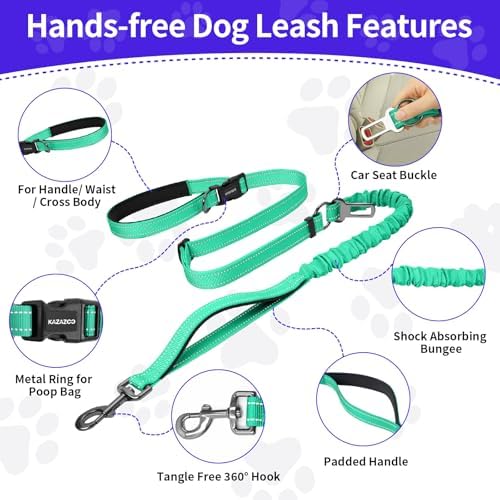 Hands Free Dog Leash by Kazazoo, Adjustable 6-9FT Heavy Duty Bungee Waist Leash, Reflective Stitches & Quick Off Bucklefor Walking, Jogging,Medium to Large Dogs Up to 150 lbs L Size - Image 2