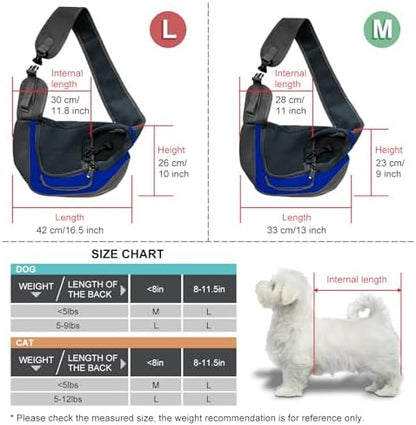 Pet Sling Carrier, Up to 5 lbs, Dog Papoose with Zipper Touch Pocket, Hand Free Breathable Mesh Puppy Carrier, Crossbody Satchel Dog Purse for Outdoor Travel, M, Blue - Image 2