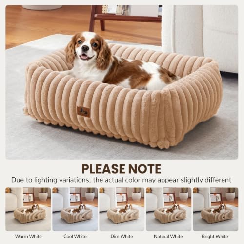 Washable Dog Bed Small Medium Size Dog, Rectangle Orthopedic Pet Bed for Car and Indoor,Fluffy Memory Foam Dog Beds with Anti-Slip Bottom,Camel (25x21x7 inches) - Image 3
