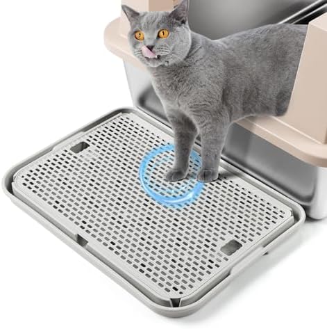 Cat Litter Box Step, Large Cat Litter Ramp with Filter Function, Light Grey by Bartuke
