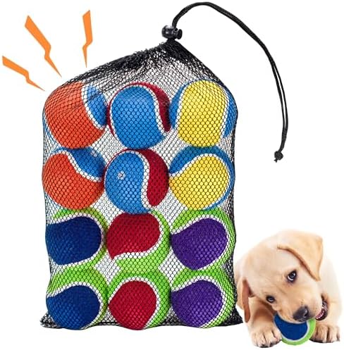 Squeaky Tennis Balls for Dogs - 12 Pack 2.5'' Durable Natural Rubber, Non-Toxic Dog Toy Balls with Mesh Bag for Outdoor Play & Training by OUSIYA