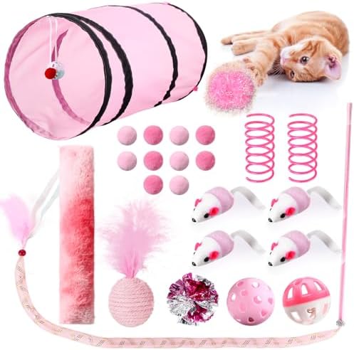 Foilswirl 24 Pcs Cat Toys Set Interactive Kitten Toys Pack, Pink by Foilswirl