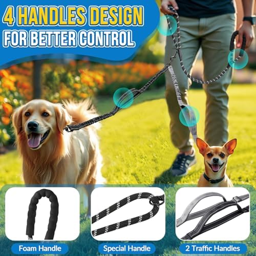 AUTOWT Double Leash for Two Dogs, No Tangle 360° Swivel Dual Dog Leashes with 4 Handles, Super Lightweight for Puppy, Reflective Adjustable Strap and Shock Absorbing Bungee - Image 2