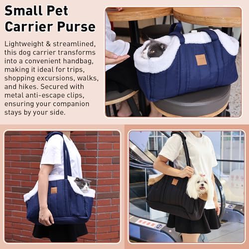 ETIAL Small Dog Carrier Purse, Winter Fleece Warm Dog Tote Bag Carrier with Secure Harness Clip for Puppy Kitten, Waterproof Pet Travel Handbag for Shopping, Hiking and Walking (Grey) - Image 5