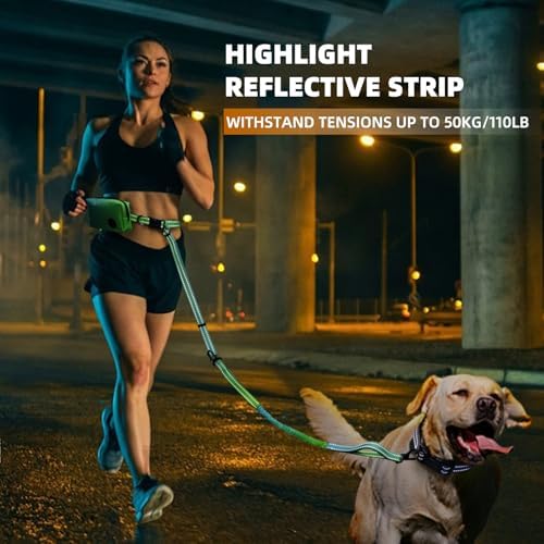 Roses&Poetry Hands Free Dog Leash with Zipper Pouch, 6-9ft Bungee Waist Leash for Medium Large Dogs Walking, Running Lead with Dual Padded Handles Car Safety Buckle for Training Jogging - Image 5