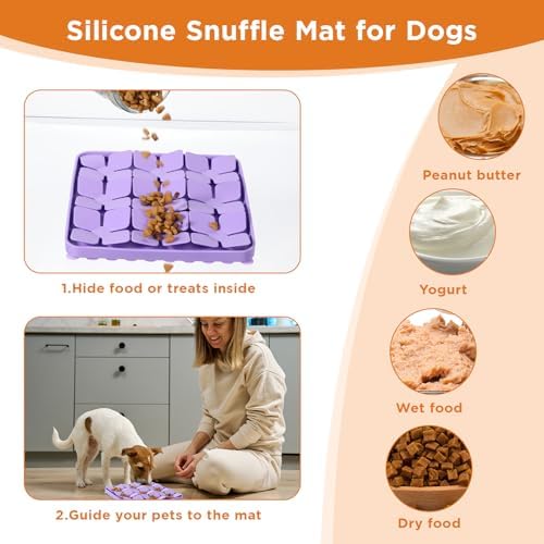 2 Pcs Silicone Snuffle Lick Mat for Dogs, 8 x 8 Inch with Suction Cups, Slow Feeder Puzzle Toy for Mental Stimulation Anxiety Relief, Blue & Purple - Image 5