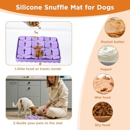 2 Pcs Silicone Snuffle Lick Mat for Dogs, 8 x 8 Inch with Suction Cups, Slow Feeder Puzzle Toy for Mental Stimulation Anxiety Relief, Blue & Purple - Image 5