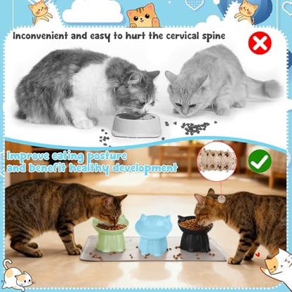 3 Pcs Elevated Cat Bowls 15°Raised Cat Food Bowl with Silicone Mat Green - Image 5