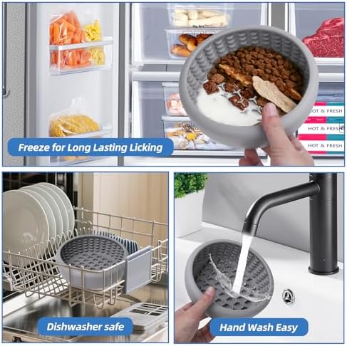Dog Lick Bowl,Silicone Slow Feeder Bowls for Dogs ，Anxiety Relief Lick Mat for Dogs, Interactive and Enrichment Toys (Grey, Large) - Image 6