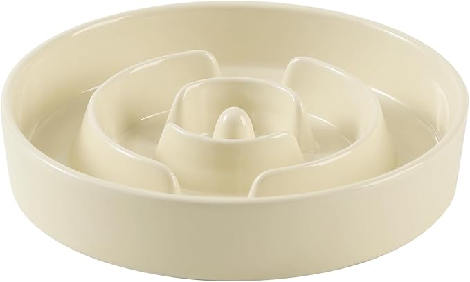 Ceramic 1.6 Cup Slow Feeder Dog Bowl for Medium and Large Breed, 8.2inch Puzzle Dog Food Dish, Anti-Gulping, Stop Bloat, Preventing Choking (Single Bowl-Light Yellow)