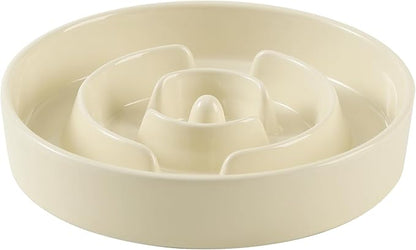 Ceramic 1.6 Cup Slow Feeder Dog Bowl for Medium and Large Breed, 8.2inch Puzzle Dog Food Dish, Anti-Gulping, Stop Bloat, Preventing Choking (Single Bowl-Light Yellow)