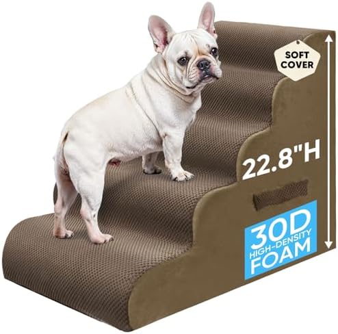 PAWSCRAT 5-Step Pet Stairs for High Beds & Sofas, 22.8''H Dog Stairs, Brown by PAWSCRAT