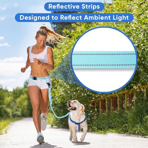 Pawtitas Reflective Teal Running Handsfree Puppy or Dog Leash Padded Handle, 5 ft., Medium, Blue - Image 3