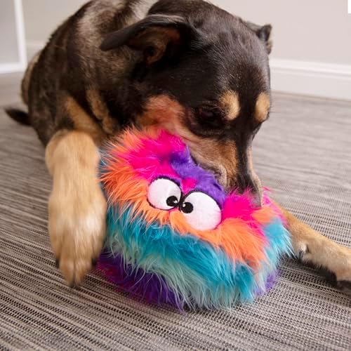 goDog Furballz Squeaky Plush Ball Dog Toy, Chew Guard Technology - Cool Rainbow, Large - Image 2