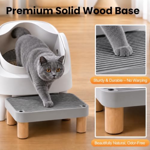 Litter Box Step, Litter Box Ramp/Catcher with Wooden Base, Anti-Tracking & Easy to Clean, Ideal for Big Cats and Automatic Litter Boxes 15.8" x 11.8" x 5.9" (Gray) - Image 4
