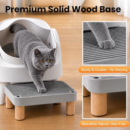 Litter Box Step, Litter Box Ramp/Catcher with Wooden Base, Anti-Tracking & Easy to Clean, Ideal for Big Cats and Automatic Litter Boxes 15.8" x 11.8" x 5.9" (Gray) - Image 4